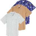 3 Pack: Mens Poplin Big and Tall Button Down Up Short Sleeve Dress Shirts Summer Casual Oxford Collared Untucked Cotton No Tuck Camisa De Vestir para Hombre Business Wrinkle Free Slim Fit Lightweight 5XT