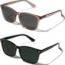 TIJN Polarized Sunglasses for Womens and Mens,Classic Square Frames Shades for UV Protection, Stylish and Trendy Sunnies (04.(2-pack)-wheat/Grey Lens+black/Green Lens)