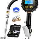 AZUNO Digital Tire Inflator with Pressure Gauge, 200 PSI, Heavy Duty Air Compressor Accessories, with Rubber Hose Lock on Air Chuck and Quick Connect Coupler, Comes with a Portable Carrying Box