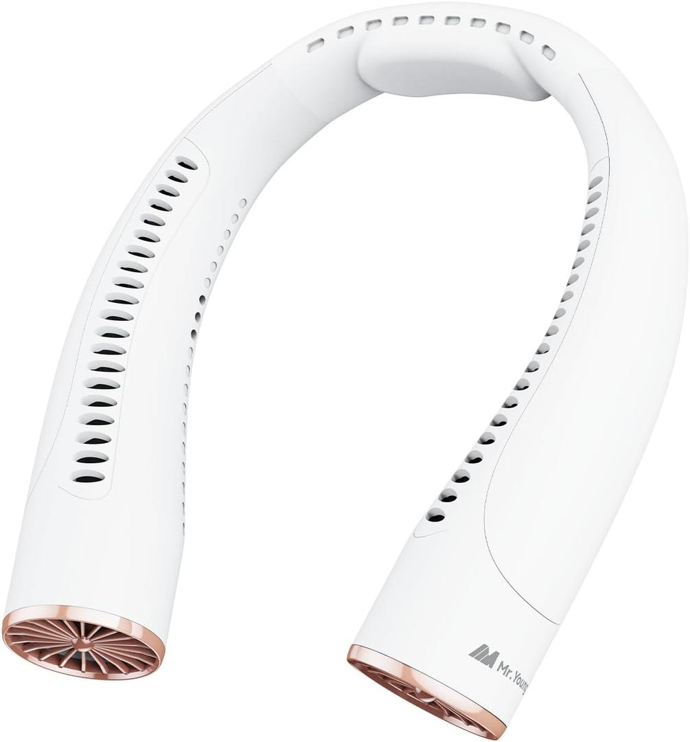 Mr.Young Portable Neck Fan - Quiet 4-Speed Adjustable Dual Air Outlets Turbo Design USB-C Rechargeable 10+ Hours Battery Life Liquid Silicone Wearable Fans Comfort for Long-time Use (White)