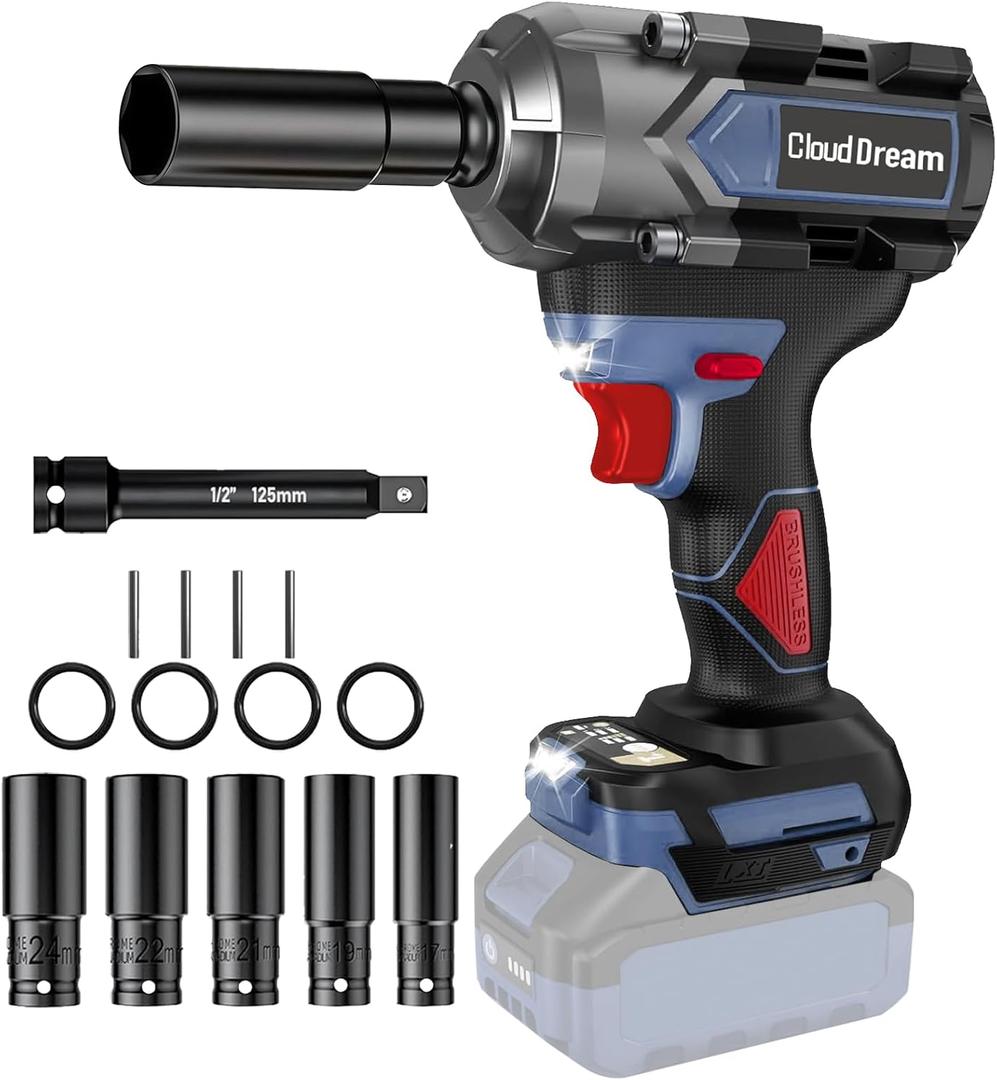 Cordless Impact Wrench 1/2 inch Compatible with DeWalt Battery,740Ft-lbs(1000 N.M) High Torque Power Tool, Brushless Electric Impact Gun for Car/Truck/Mower(No Battery Included)