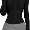 Locachy Women's Lightweight Stretchy Workout Full Zip Running Track Jacket with Thumb Holes (X-Large, Black)