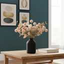 Artificial Flowers for Vase - Beige Silk Mums 10 Long Stems with Eucalyptus, Faux Flowers Home Decor, Neutral Tan Cream Floral Arrangement, Fake Chrysanthemum Pom Pom Stems, Spring Fall Centerpiece