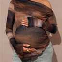 MakeMeChic Women's Maternity T Shirt Spring Tie Dye Asymmetrical Lettuce Trim Long Sleeve Pregnancy Tops (Brown, S)