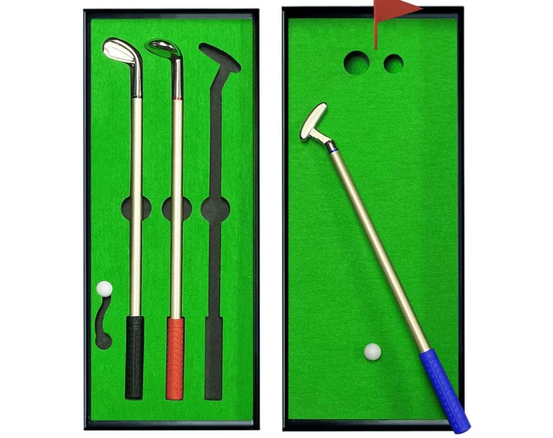 Golf Pen Set & Mini Desktop Golf Putting Green Game - Funny Gifts for Golfers, Adults, Teens, Boss, Coworkers - Office Desk Toy and Unique Stocking Stuffers