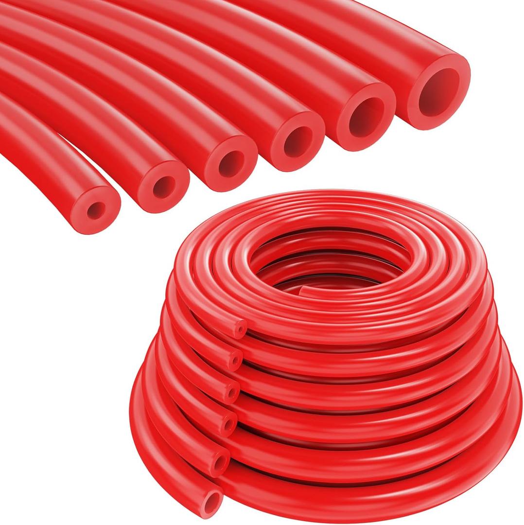 HNYYZL 6PCS Red Silicone Vacuum Hose Kit - 1/8" 5/32" 3/16" 1/4" 5/16" 3/8" Multi-Size Rubber Tubing for Automotive, Rubber Hose,Engine, Air, and Water Applications