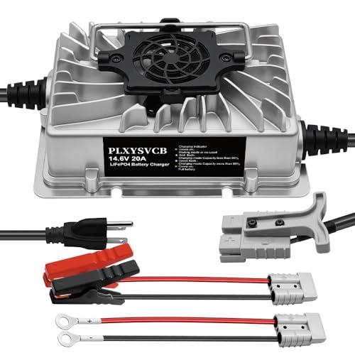 12V 20A Lithium Battery Charger, 14.6V 20A LiFePO4 Lithium Battery Charger with Multiple Protection and LED Indicator, Deep Cycle Rechargeable Batteries of RV, Boat