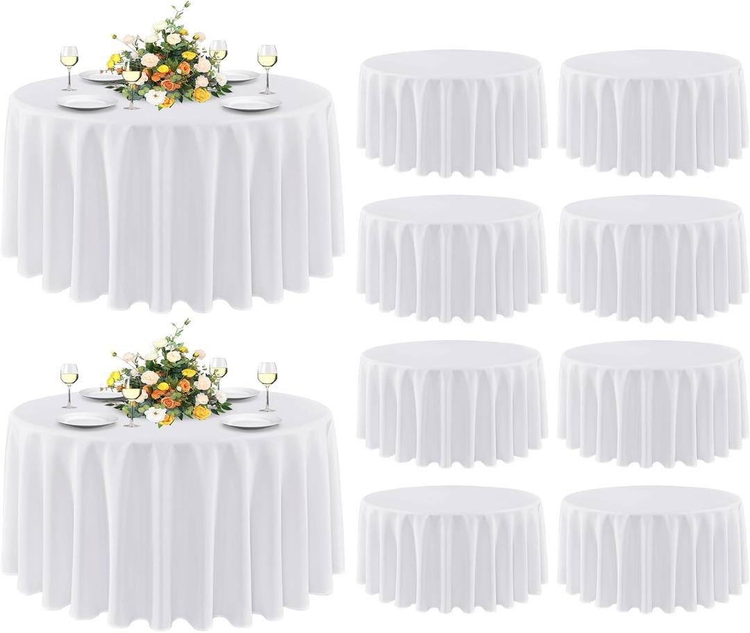 sancua 10 Pack Round Tablecloth White 90 Inch - Stain and Wrinkle Resistant Table Cloth, Washable Polyester Table Cover for Dining Tables, Buffet Parties and Camping