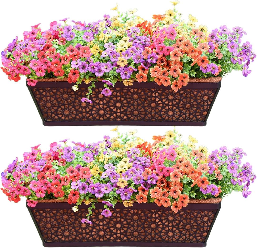 2 Pack 24" Window Box Planter for Outdoor Plants Railing Planter Window Box with Coco Fiber Liner Horse Trough Planter for Outdoor Deck Balcony Porch Fence Patio Garden Dcor