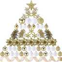Sratte 94 Pcs Christmas Tree Decorations Set, Christmas Tree Ball Ornaments Glitter Poinsettia Flowers Decorations Glitter Berries Stems for Xmas Holiday Wedding(White, Gold)