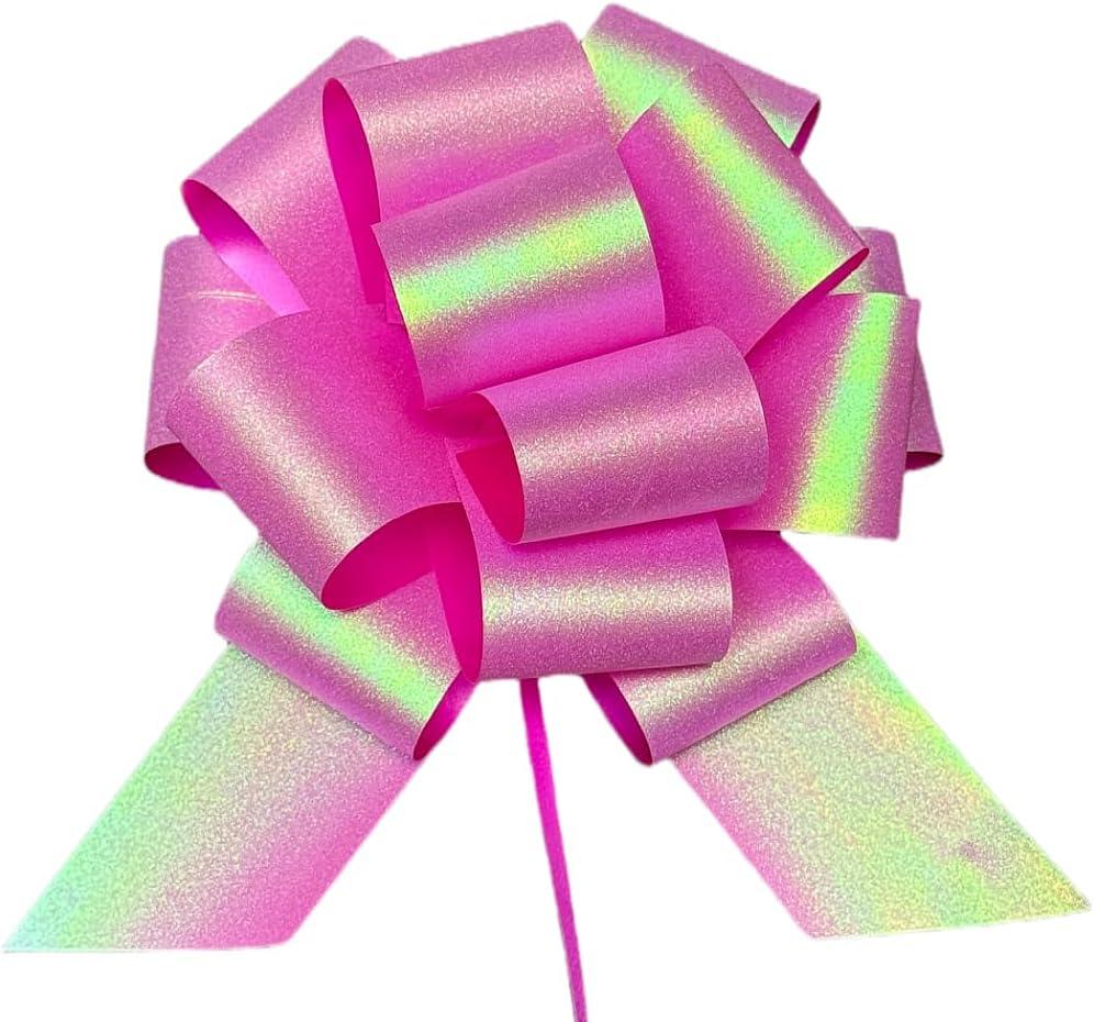 6 PcsGlitter Pearlescent Pull Bows for Gift Wrapping,6 Inch Shiny Gift Bows,Decorative Ribbon Bows for Flower Bouquets, Baskets, Birthday Presents, Anniversary & Wedding Decorations (Bright Pink)