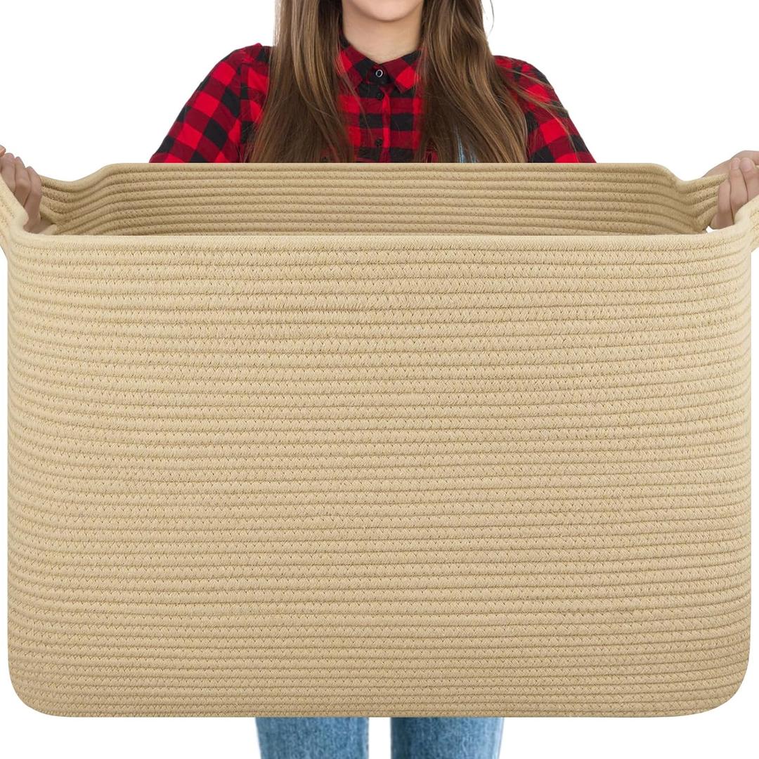OIASKET 118L Extra Large Blanket Basket, 24.8"x17.7"x16.2" Woven Rope Baskets for Storage, Nursery Blanket Storage for Living Room, Toy Basket with Handle Organizing Comforter Cushions Pillows, Jute