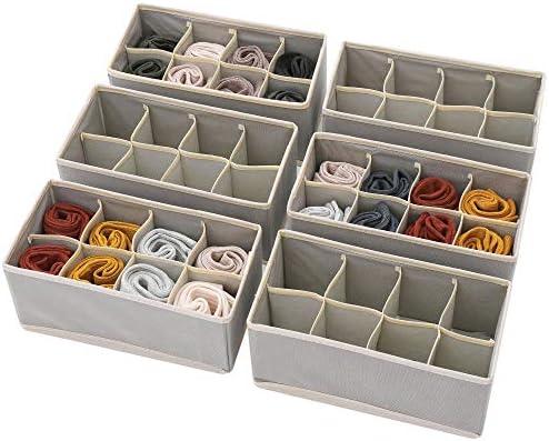 DIOMMELL Set of 6 Foldable Cloth Storage Box Closet Dresser Drawer Organizer Fabric Baskets Bins Containers Divider for Clothes Underwear Socks Lingerie Clothing, Grey 00-0600