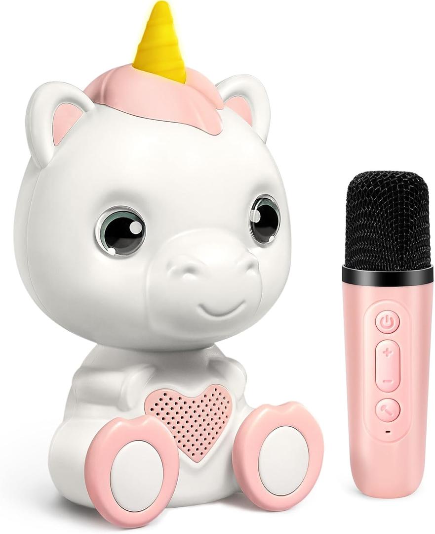 Mini Karaoke Machine for Kids Age 3-5, Unicorn Kids Portable Karaoke Machine with Wireless Microphone for Toddler Girls Singing Microphone Unicorn Toys Birthday Gift for Age 4-6 Pink
