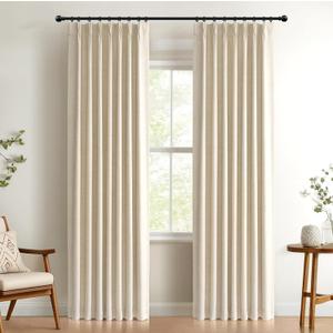 100% Blackout Shield Linen Look Textured Pinch Pleated Curtains Blackout Drapes 90 Inch Long 2 Panels Set, Faux Linen Blackout Curtains for Bedroom & Living Room, 40" W x 90" L, Cream