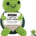 2 x TOYMIS Crochet, I love MOM Turtle-y Much Emotional Motivational Doll Inspirational Knitted Crocheted Animal with Keychain Hook for Uplifting Gift Home Office Decor
