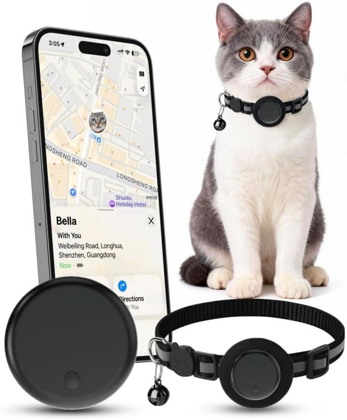 Cat Tracker Collar for iPhone, Works with Apple Find My, No Monthly Fee, Cat Collar with Tracker Holder, Lightweight Tracking Collar for Cats
