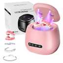 Rechargeable Ultrasonic Retainer Cleaner Machine, 45kHz Portable Cleaner for Dentures, Retainers, Aligners, Night Guards, Braces & Jewelry, 3 Modes, 200ML Capacity, Pink