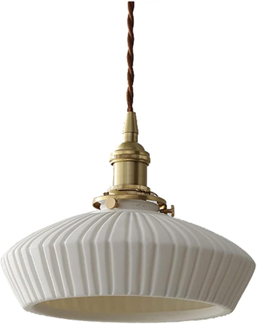 White Ceramic Pendant Light, White Ceramic with Brass Socket Chandelier, Dining Room Hanging Lamp, Bedroom Bedside Bar Hanging Light,Living Room Pendant Lamp