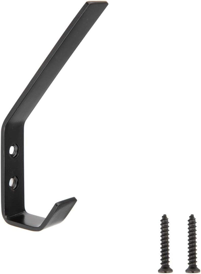 Amazon Basics Wall Mounted Modern Metal Drywall Coat Hooks - Flat Black, 5-Pack