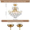 Gold Crystal Chandelier Ceiling Light, Luxury Crystal Semi Flush Mount Ceiling Lighting Fixture for Dining Room Bedroom Hallway Bar Kitchen, H 17.7'' x W 18.1''