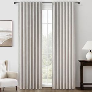 Pleat Linen Blend Room Darkening Curtains 84 Inch Length 2 Panels Set for Living Room, Natural Melange Grey for Bedroom Windows Blackout Drapes Heat Blocking Curtain for Summer Heat (50"Wx84" L)
