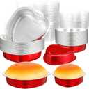 Meanplan 30 Pack Heart Shaped Cake Pans 9 oz, 3.4 oz Aluminum Heart Shaped Foil Pan Disposable Valentine Cake Baking Mold with Lids Galentine's Day Cupcake Dessert Boxes for Valentine Parties