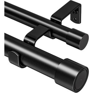 Abiglifty Double Curtain Rod 42 to 122 Inch, 1 Inch Telescoping Double Curtain Rods for Windows, Black Double Curtain Rod with Classic Cap Finial, Black