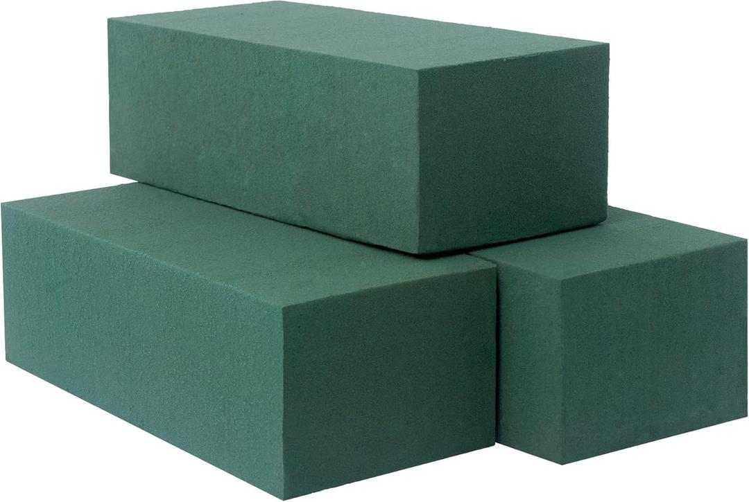 Large Pack of 3 Dry and Wet Floral Foam Blocks for Fresh and Artificial Flowers, Each (7.8 L x 3.5 W x 2.4 H), for Wedding, Birthdays, Home, Office, and Garden Decorations