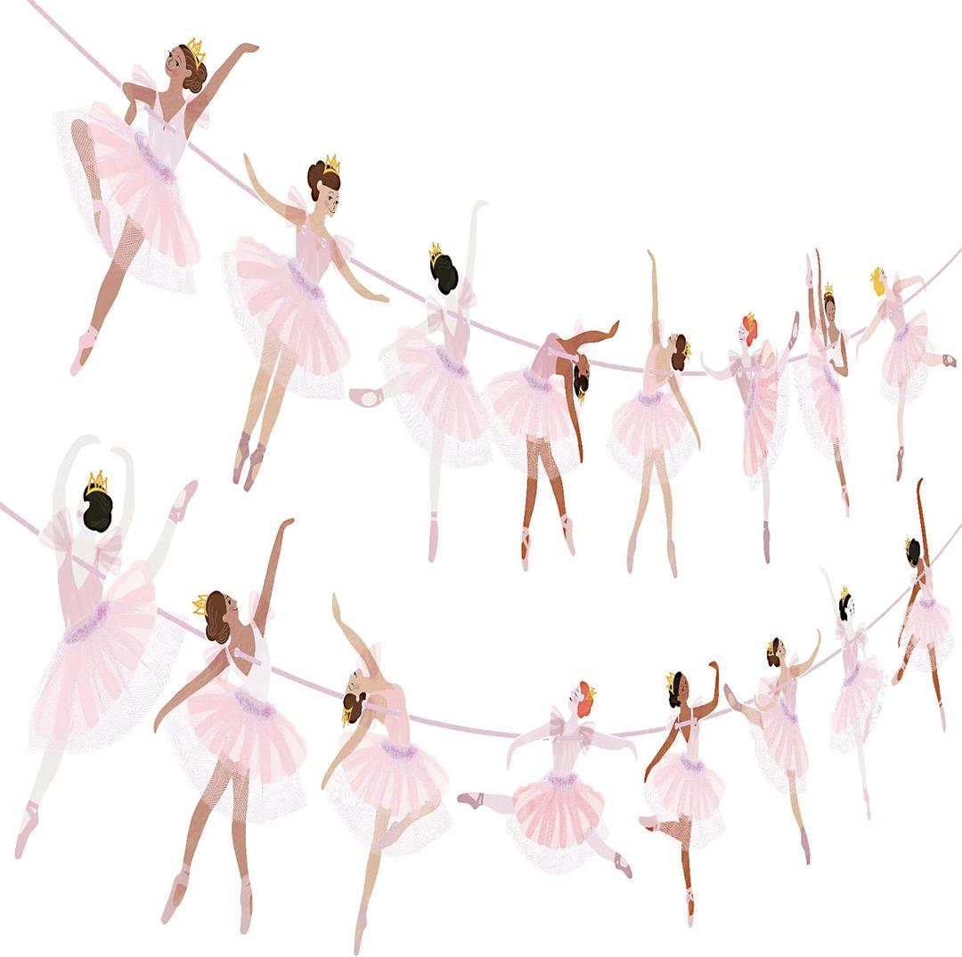 2 Pcs Ballerina Dancer Banner Ballet Dancing Hanging Garland Pink Ballerina Party Decorations for Girls Women Birthday Wedding Baby Shower Ballet Theme Supplies