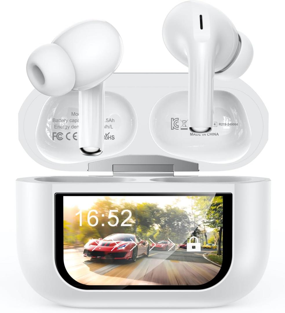 Bucephalus Wireless Earbuds, Bluetooth 5.4 Ear Buds with Smart Touchscreen Case & Noise Cancelling, 48H Playtime, Bass Stereo Sound, Compatible with iPhone/Android, Pad - Pearl White