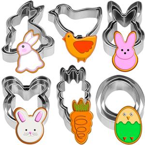 18 Pieces Easter Cookie Cutter Set - Bunny, Bunny Face, Rabbit, Egg, Chick, Carrot - Stainless Steel Easter Cookie Cutters - Large Cookie Cutters for Spring Holiday Baking