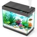 Smart Aquarium Fish Tank with Silent Water Pump, 2.4 Gallon Small Aquarium with Quick Start Kit, Temperature Display, Humidifier and RGB Lights, Perfect for Home, Office, and Decor, Black