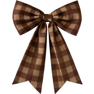 Large Brown and Beige Checkered Coquette Bow For Backdrop 27.6 X 21.7 Inch Big Gingham Bow Wall Decor Giant Ribbon Tie Hanging Gift for Birthday Bachelorette Party Baby Shower Bridal Shower Wedding
