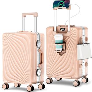 Carry On Luggage, Hardside Zipperless Suitcase, Light Pink, 20 in