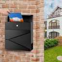 Wall-Mount Mailbox for House Outside, Security Key Drop Box with Lock and Keys, Steel Metal Mail Box with Newspaper Compartment, 14.57 x 14.57 x 4.33 Inch, Black, MD021 X-Large