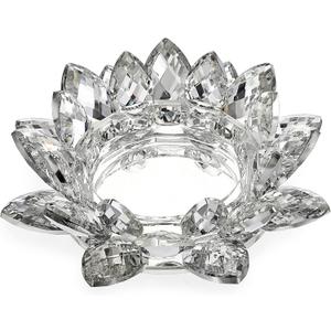 OwnMy Crystal Lotus Flower Candle Holder for Pillar Candle up to 3", Decorative Glass Lotus Petal Votive Candle Holder Tea Light Holder Candle Stand Candle Lamps for Home Decor Wedding Party (Clear)