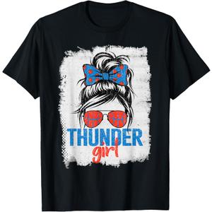 Vintage Thunder Girl Messy Bun Retro Sports Fan Team Spirit T-Shirt, Size Small