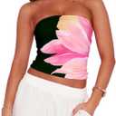 Cioatin Women Cute Floral Print Strapless Bandeau Tube Tops Y2K Aesthetic Sleeveless Slim Fit Flower Crop Tank Going Out (Black, S)