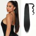 goodear Straight Invisible Ponytail Extension Long Drawstring Pony Tail Hair Clip in Ponytail Extension 26 Inch Natural Pony Tail Hair Extensions Hairpieces for Women Girls-Black (1B)