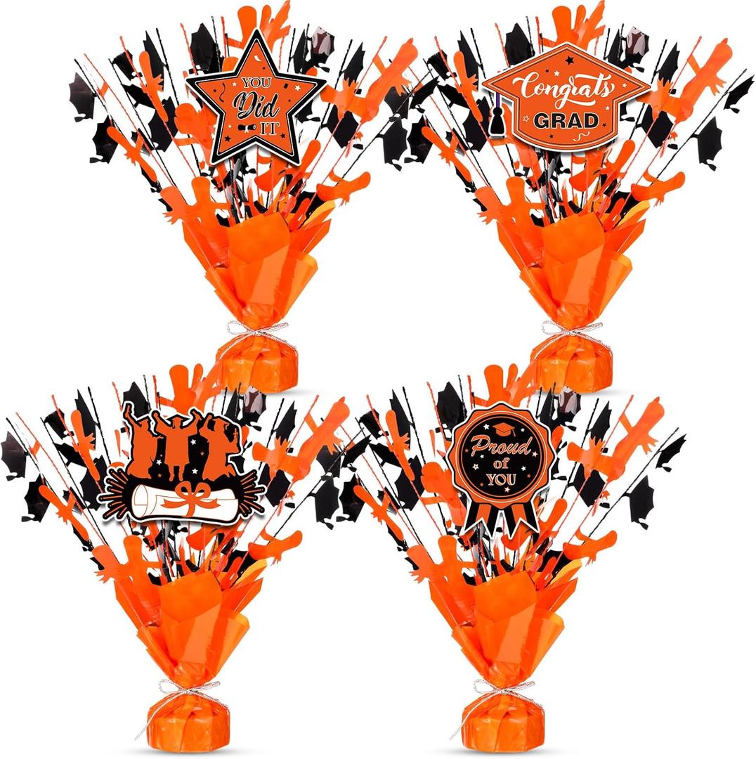 Tatuo 4 Pcs 2026 Graduation Table Centerpieces Party Decoration of Gleam Glitter Foil Graduate Centerpieces for Grad Party Supplies(Orange)