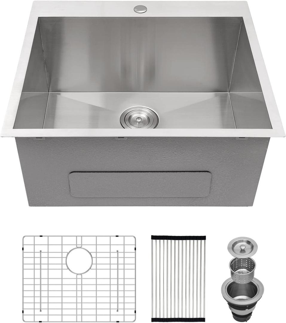 25 Inch Utility Laundry Sink Drop In 16 Gauge Stainless Steel Single Bowl Laundry Room Sink Laundry & Utility Room Kitchen Sinks 25"x22"x12"