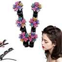 2Pcs Sparkling Crystal Stone Braided Hair Clips,Rhinestone Hair Clip for Short and Long Hair, Short Duckbill Hair Clips for Thick and Fine Hair for Women and Girls