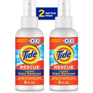 Tide Laundry Stain Remover Spray with Oxi, Travel Stain Remover for Clothes, Carpet, Upholstery, Pet Bedding, Stain Treater Spray for Tough Stains from, Coffee, Grease, 3 Oz (Pack of 2) Tide Laundry Stain Remover Spray with Oxi, Travel Stain Remover for Clothes, Carpet, Upholstery, Pet Bedding, Stain Treater Spray for Tough Stains from, Coffee, Grease, 3 Oz (Pack of 2)
