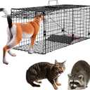 Humane Large Animal Trap Black 42 x 15.7 x 17.7 inch, Easy to Set & Release Animal Trap Cage, Collapsible Live Traps for Dogs, Raccoons, Foxes, Coyotes