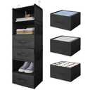 DonYeco 3 Shelf Hanging Closet Organizer with Drawers, Wardrobe Clothes Storage Foldable Portable Hanging Closet Shelves for Clothes Shoes, 47"x13.75"x12.25", Black