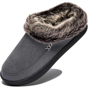 NewDenBer Women's Cozy Memory Foam Slippers Suede Plush Faux Fur Lined Slip on Indoor Outdoor House Shoes (8-9)