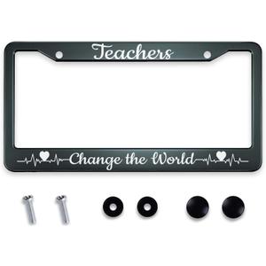 Smooffly Teacher Change The World Personalise License Plate Frames Metal License Plate Frame Car Universal Accessories Stainless Steel Cars Decor Fits Standard US Vehicles Size 12.2 x 6.3 in