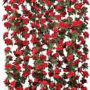 KHOYIME 18 Pack 144 FT Artificial Flower Garland, Fake Red Roses Vines Silk Flowers Faux Plastic Outdoor Hanging Floral Ivy Garland Decoration for Wedding Arch Bedroom Home Wall Backdrop Room Decor, 18pcs