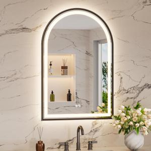 Keonjinn 24x36 Inch Black Arched Bathroom Mirror with Lights, Arch Mirror